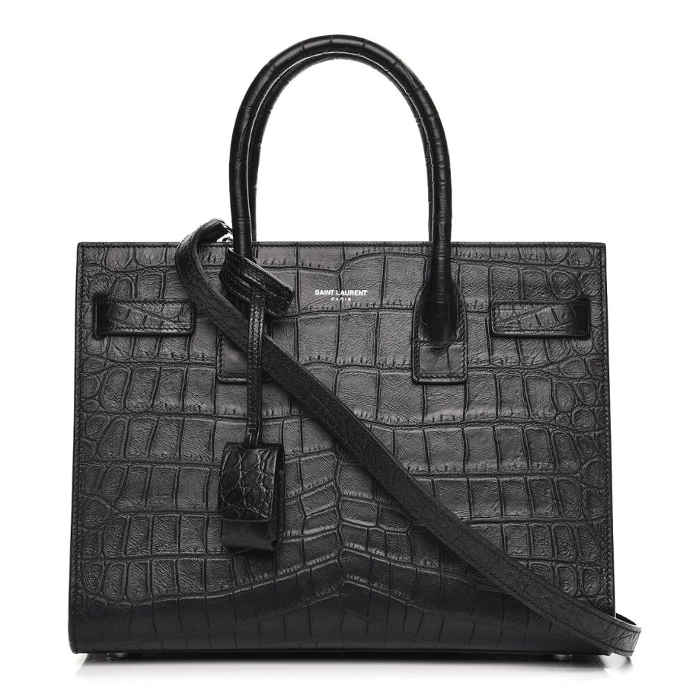 Calfskin Crocodile Embossed Baby Sac De Jour Black